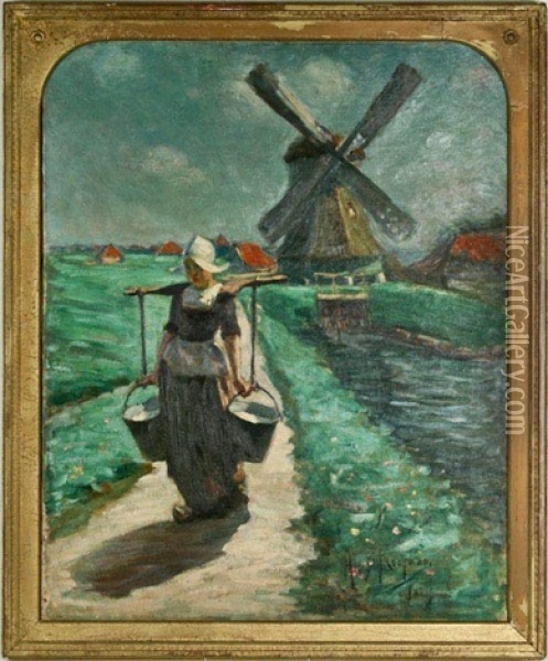 A Volendam Milk-maid Oil Painting - Augustus Koopman