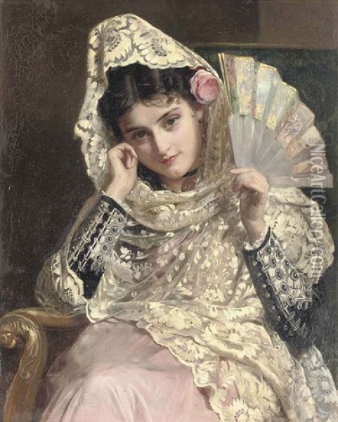 Feliciana; A Spanish Beauty Oil Painting - John Bagnold Burgess