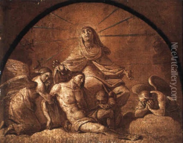 Pieta With The Virgin Of Seven Sorrows, Angels And Putti Oil Painting - Pietro Sorri
