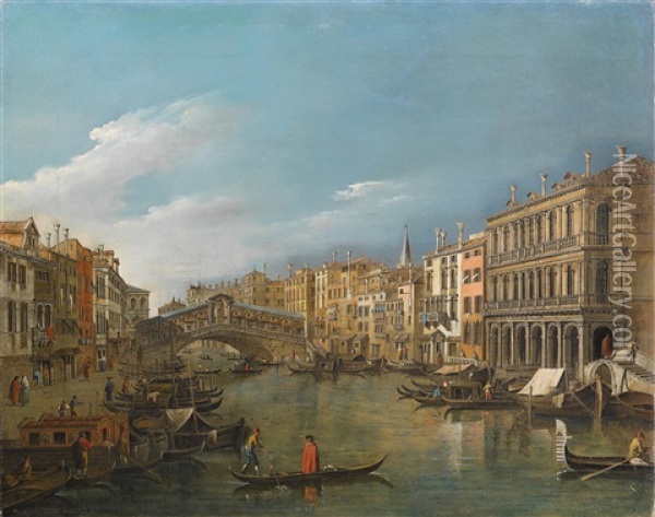 Der Canal Grande Und Die Rialtobrucke In Venedig Oil Painting - Giovanni Grubas