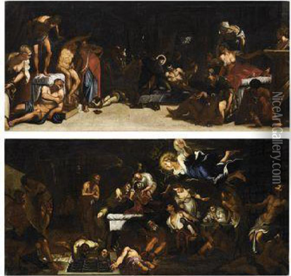 San Rocco Risana Gli Appestati; E San Rocco Confortato Da Un Angelo Oil Painting - Jacopo Robusti, II Tintoretto