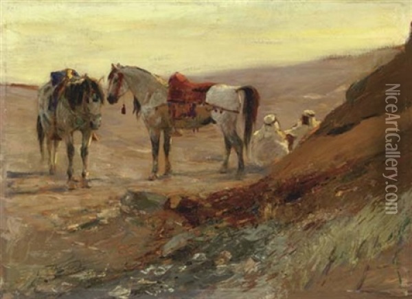 A Halt In The Desert Oil Painting - Wilhelm Friedrich Kuhnert