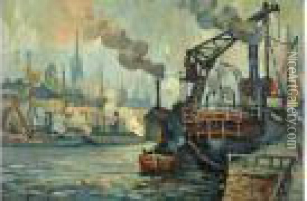 Le Port De Rouen Oil Painting - Pierre Dumont