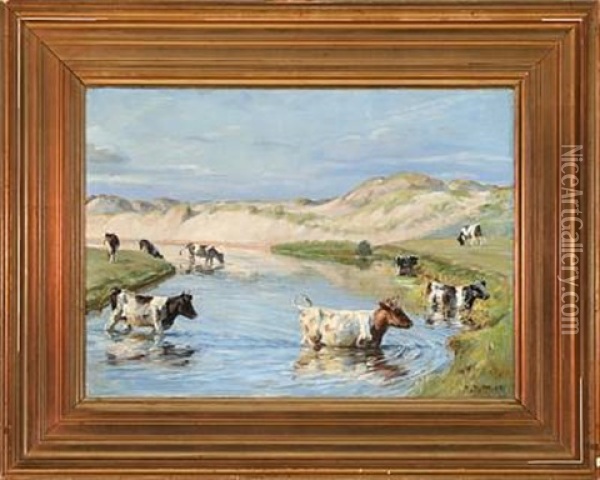 Cows At A Pond Oil Painting - Niels Pedersen Mols