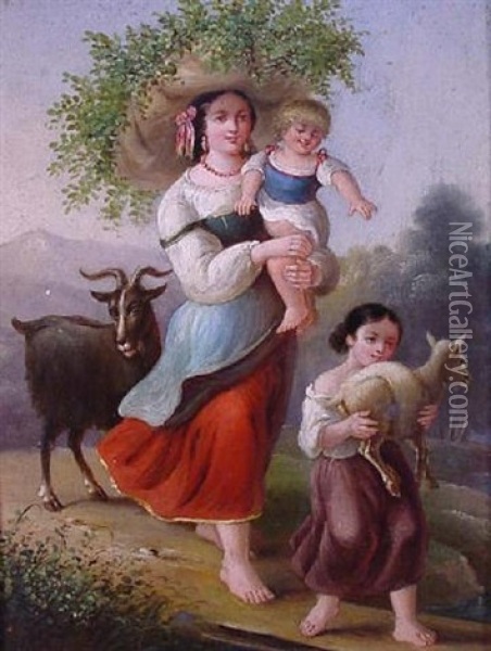 Junge Bauerinnen Mit Ihren Kindern Oil Painting - Johann Heinrich Stobwasser