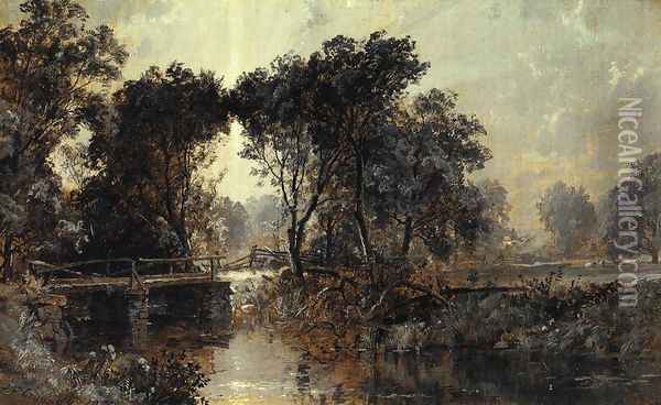 Bridge on the Wawayanda River Oil Painting - Jasper Francis Cropsey