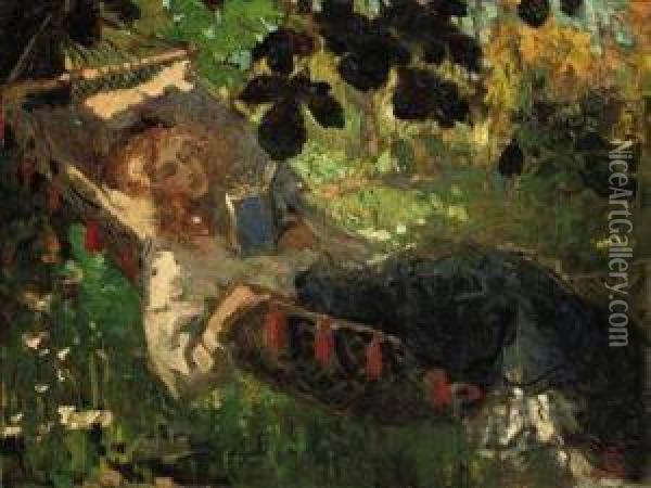A Girl Reading In A Hammock Oil Painting - Archibalt Graafland Robert