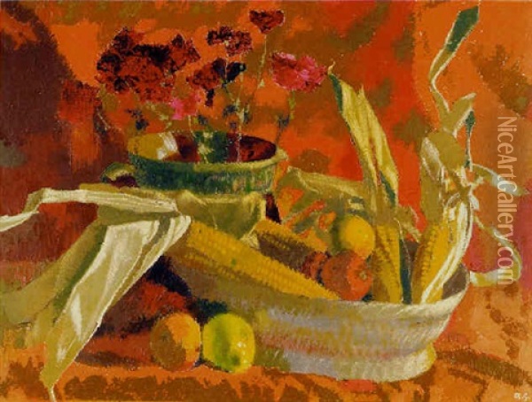 Maiskolben Und Orangen Ii Oil Painting - Augusto Giacometti