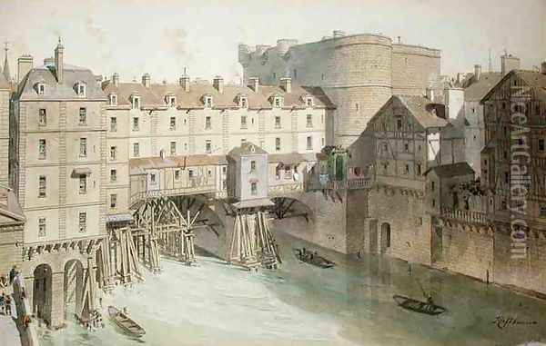 View of Petit Chatelet and the Petit Pont in 1717 Oil Painting - Theodor Josef Hubert Hoffbauer