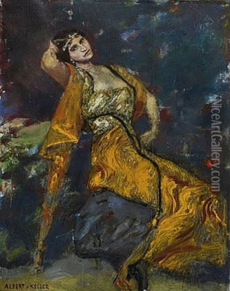 Dame Im Gelben Kleid Oil Painting - Albert von Keller