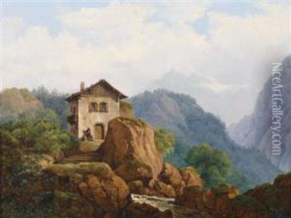 Mountain Landscape With House By A Torrent Oil Painting - Franz Thiel