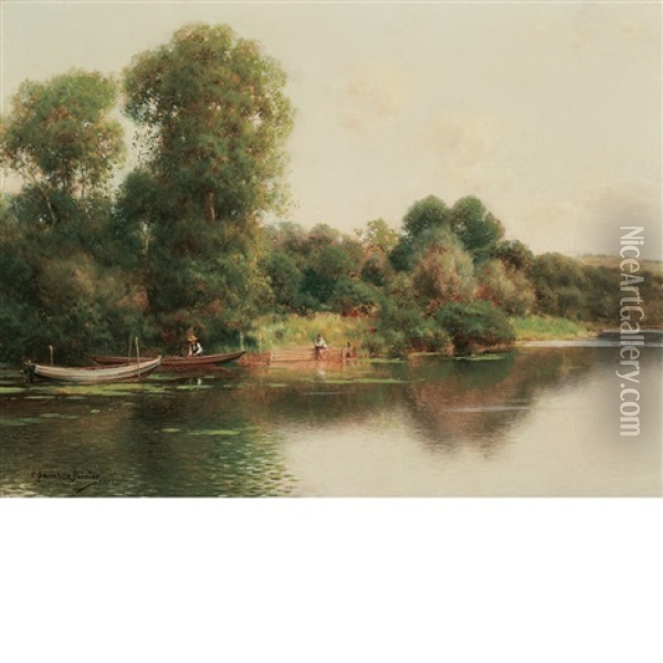 A Quiet Stretch Of The River Oil Painting - Emilio Sanchez-Perrier