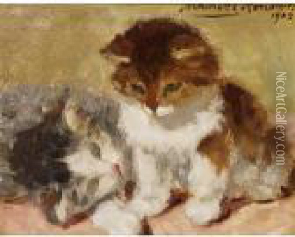Two Kittens Oil Painting - Henriette Ronner-Knip