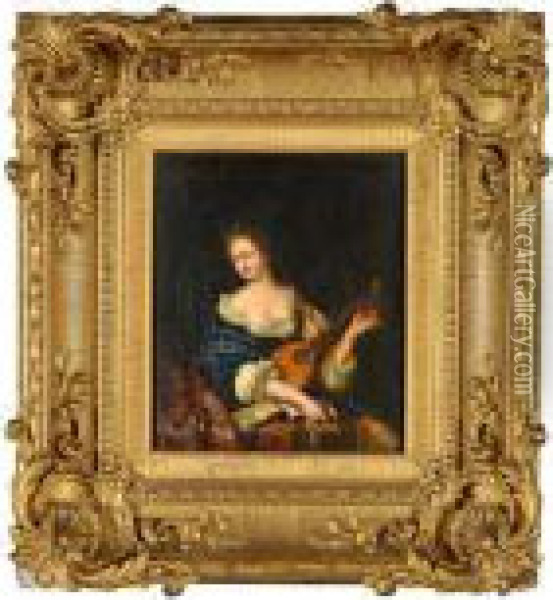 Femme A La Guitare Oil Painting - Willem van Mieris