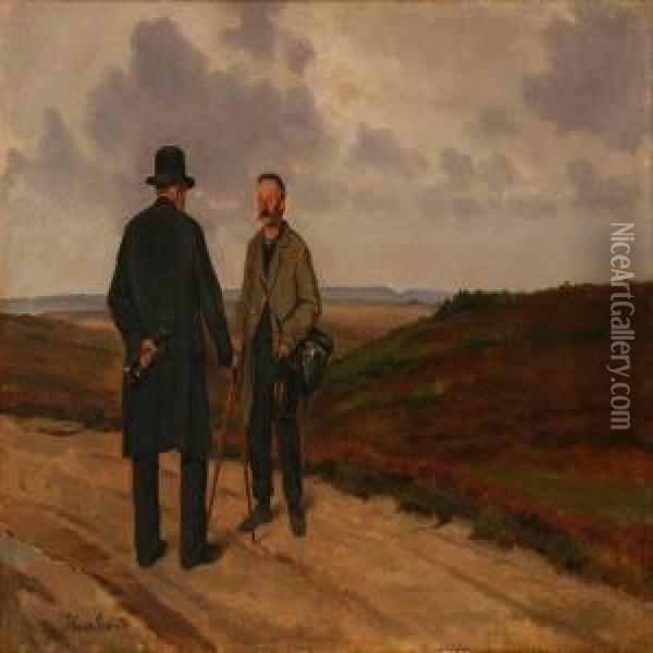 A Chat On The Road Oil Painting - Hans Ludvig Smidth