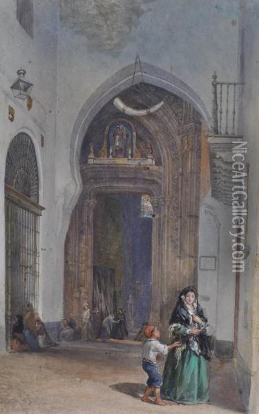 Interior Scene In Seville Cathedral Oil Painting - William Wood Deane