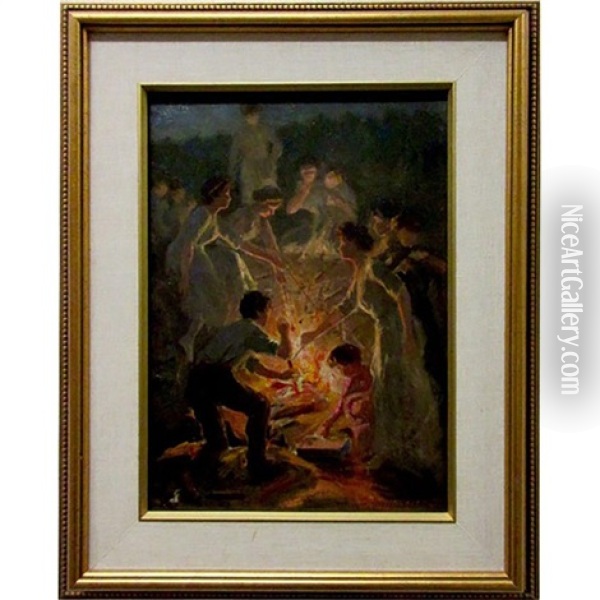 Untitled (campfire Roast) Oil Painting - Joseph-Charles Franchere