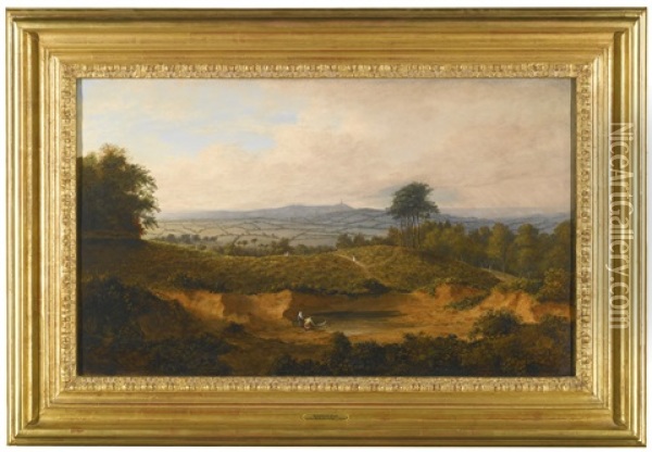 View Of Hampstead Heath Looking Towards Harrow-on-the-hill, St. Mary's Church On The Horizon Oil Painting - Thomas Christopher Hofland