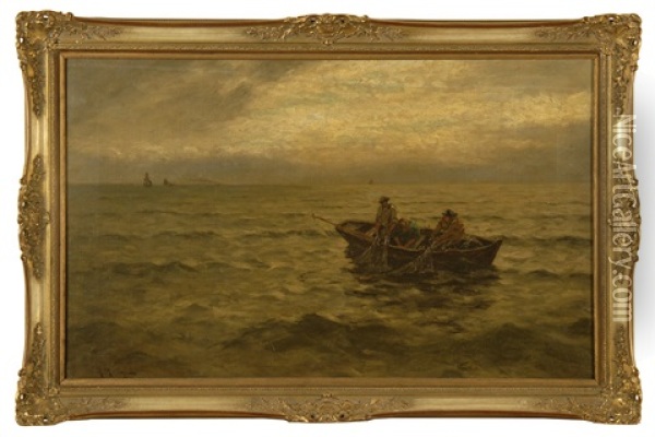 Fisherman Hauling Nets Oil Painting - Julius Friedrich Ludwig Runge