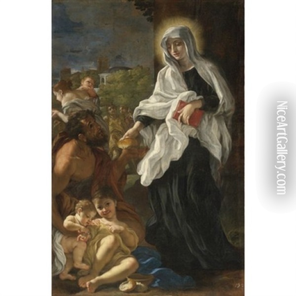 The Blessed Ludovica Albertoni Distributing Alms Oil Painting - Giovanni Battista Gaulli
