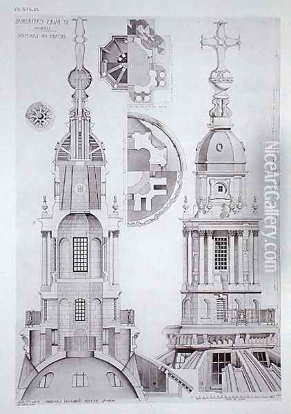 Drawings of the lantern of St. Pauls Cathedral, for St. Pauls Cathedral, London, Measured, Drawn and Described, published 1927 Oil Painting - Arthur F. E. Poley