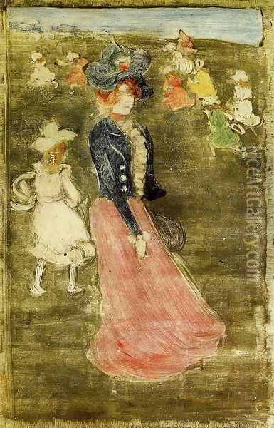 Lady In A Pink Skirt Oil Painting - Maurice Brazil Prendergast