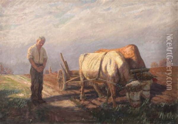 Betender Bauer Vor Ochsenkarren Oil Painting - Sixtus Z. von Dzbanski