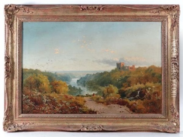 River Erewash Showing Wingfield Manor, Nottinghamshire Oil Painting - Edward H. Niemann