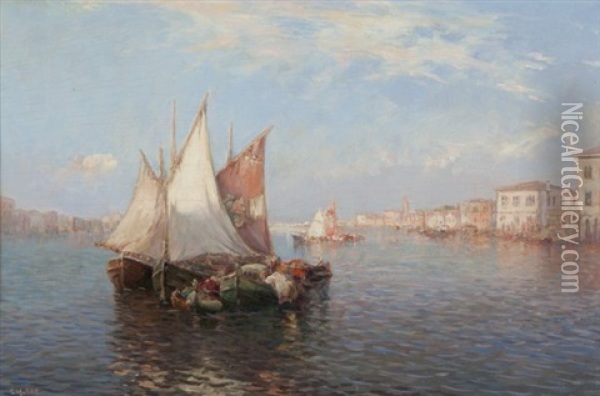 Venetian Scene With Sailboats Oil Painting - Carl Mueller