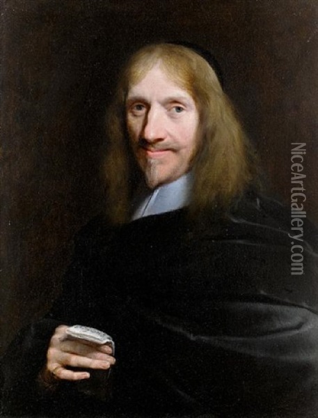 Portrait Of A Gentleman In Clerical Robes, Holding A Letter Oil Painting - Adriaen Hanneman