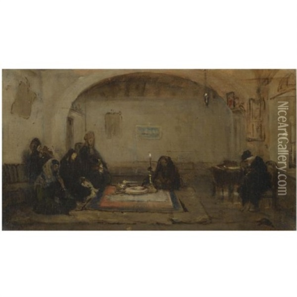 Interior With Figures Oil Painting - Nikiforos (Nicephore) Lytras