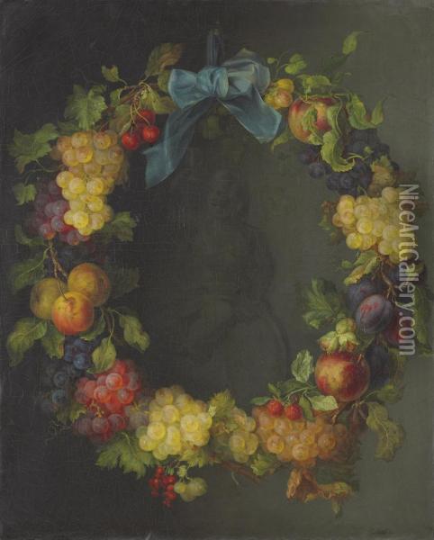 Wreath Of Fruit Oil Painting - Emmanuel Gottlieb Leutze