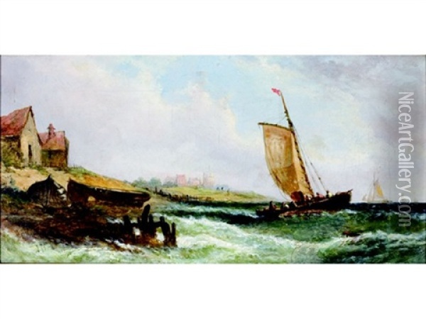 Sailboats Off The Coast Oil Painting - William Callcott Knell