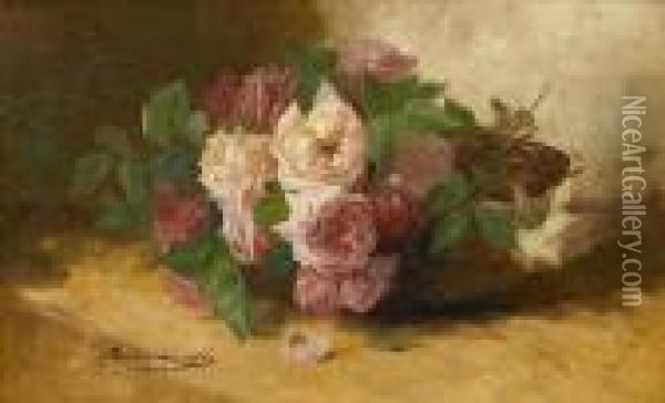 Tete De Roses Oil Painting - Alphonse de Neuville