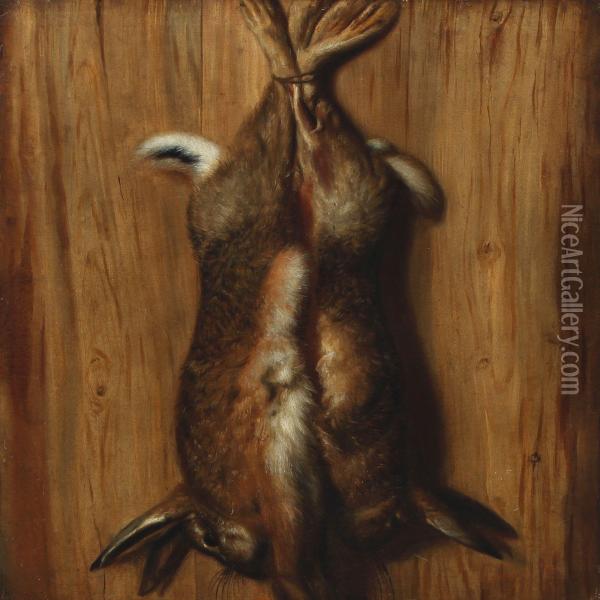 Nature Morte With Two Hares Oil Painting - Christian David Gebauer