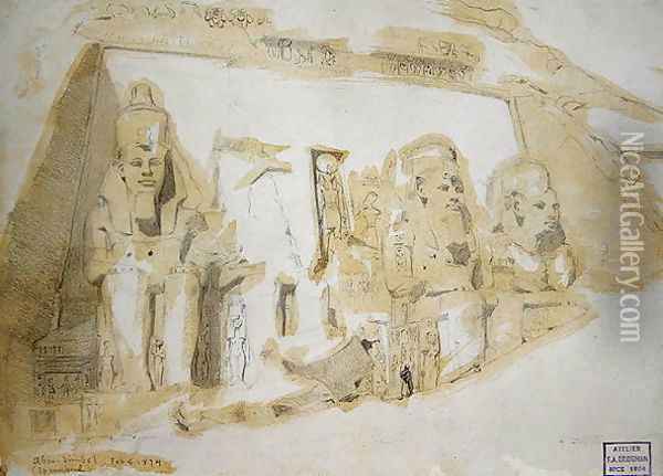 Four colossal Statues of Ramesses II (1279-1213 BC) at the Great Temple of Abu Simbel, 1874 Oil Painting - F. A. Bridgeman