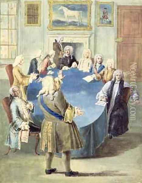 Sir Robert Walpole addressing his cabinet Oil Painting - Joseph Goupy