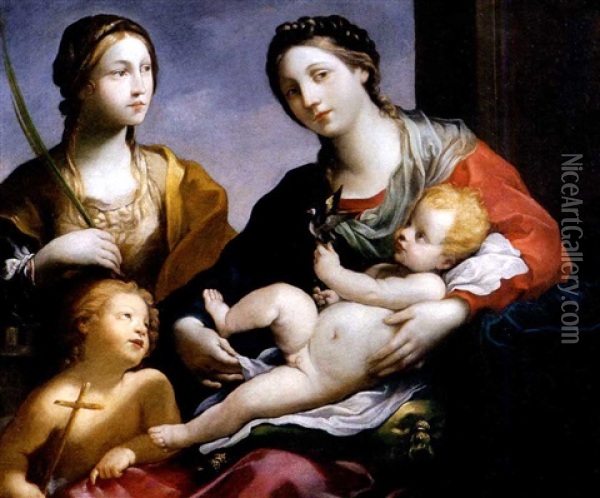 Madonna Con Il Bambino E I Santi Barbara E Giovannino Oil Painting - Francesco Giovanni Gessi