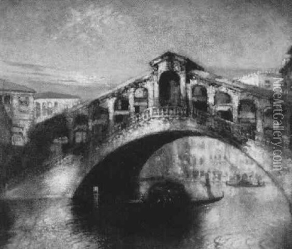 Gondola Passing Beneath The Rialto Bridge Oil Painting - Karl Leipold