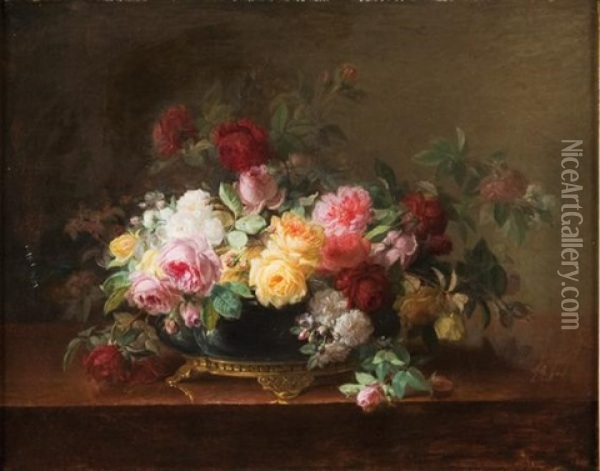Corbeille De Fleurs Sur Un Entablement Oil Painting - Andre Perrachon