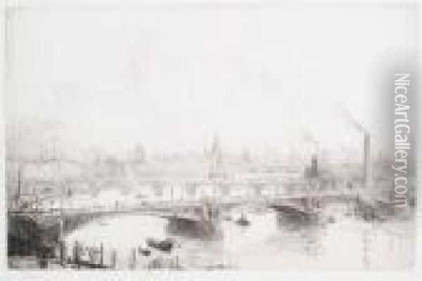 Blackfriars Bridge And St Paul's Oil Painting - William Lionel Wyllie