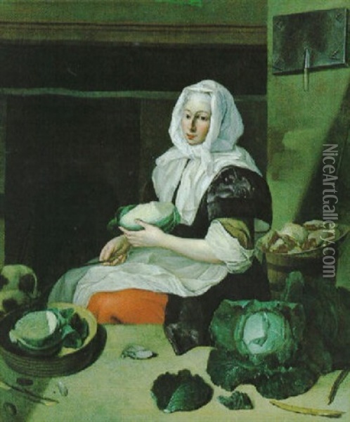 Die Kuchenmagd Oil Painting - Eglon Hendrik van der Neer