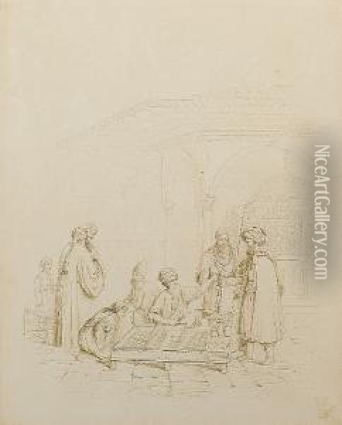 Six Drawings Of Ottoman Life Oil Painting - George Emmanuel Opitz