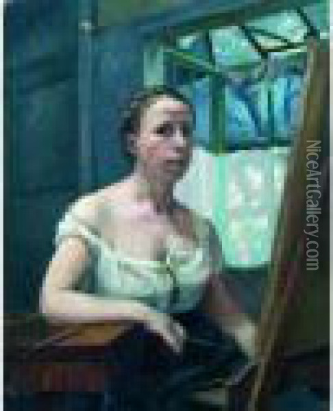 Autoportrait Au Chevalet. Oil Painting - France Leplat