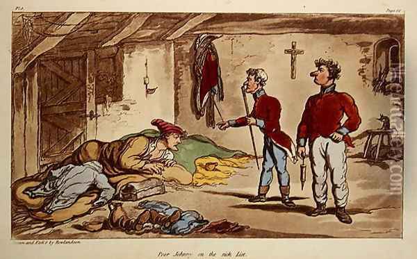 Poor Johnny on the sick list, pl.9 from the book The Military Adventures of Johnny Newcome, Patrick Martin, 1815 Oil Painting - Thomas Rowlandson