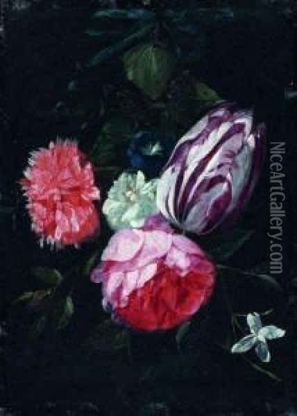 Jete De Fleurs Et De Lierre Retenus Par Un Noeud Bleu Oil Painting - Jan Philip van Thielen