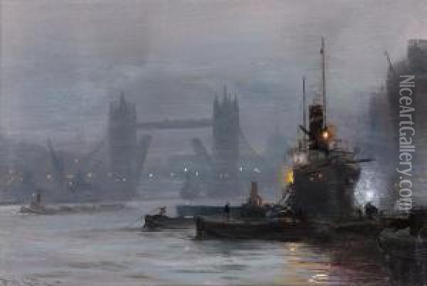 Tower Bridge At Dusk Oil Painting - George Hyde Pownall