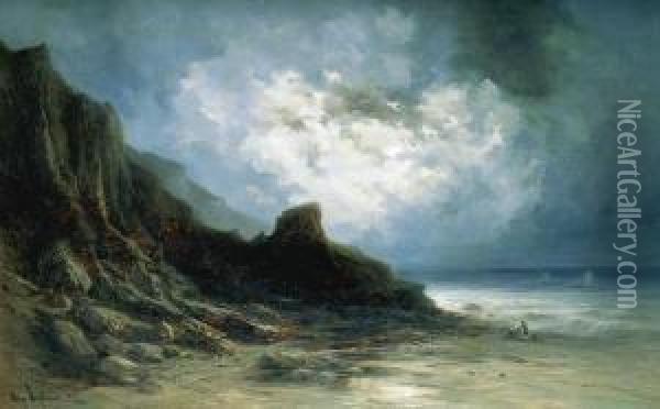 Marine Au Clair De Lune Oil Painting - Hippolyte Lebas