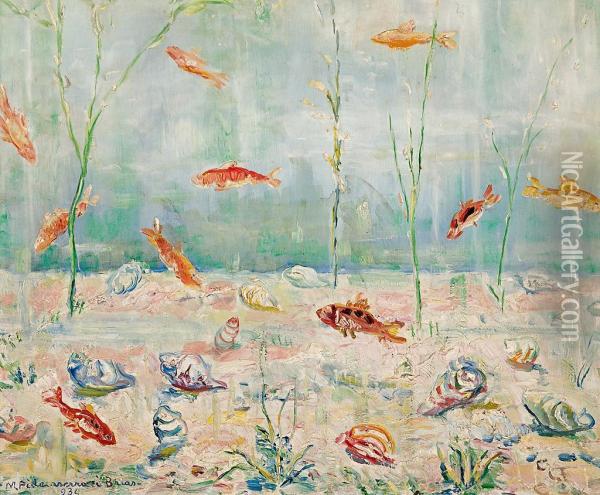 Els Peixos De L'aquarium Oil Painting - Maria Pidelaserra