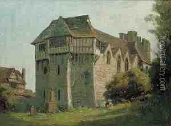 Stokesay Castle, England Oil Painting - Augustus William Enness
